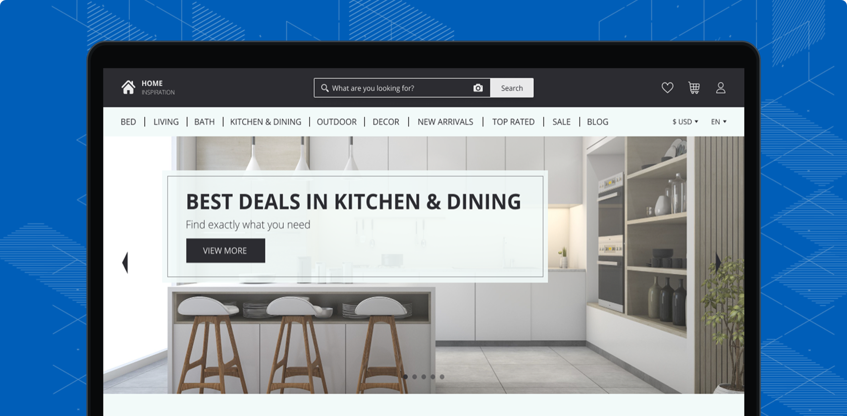 B2C ecommerce solution with product browsing, cart, and checkout features.