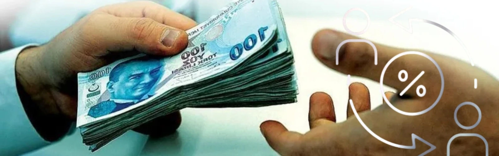 Two people exchanging cash, symbolizing peer-to-peer lending