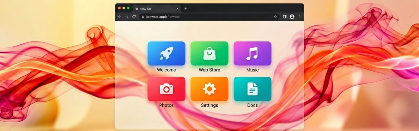 A Chromium-based browser's new-tab page with content tiles